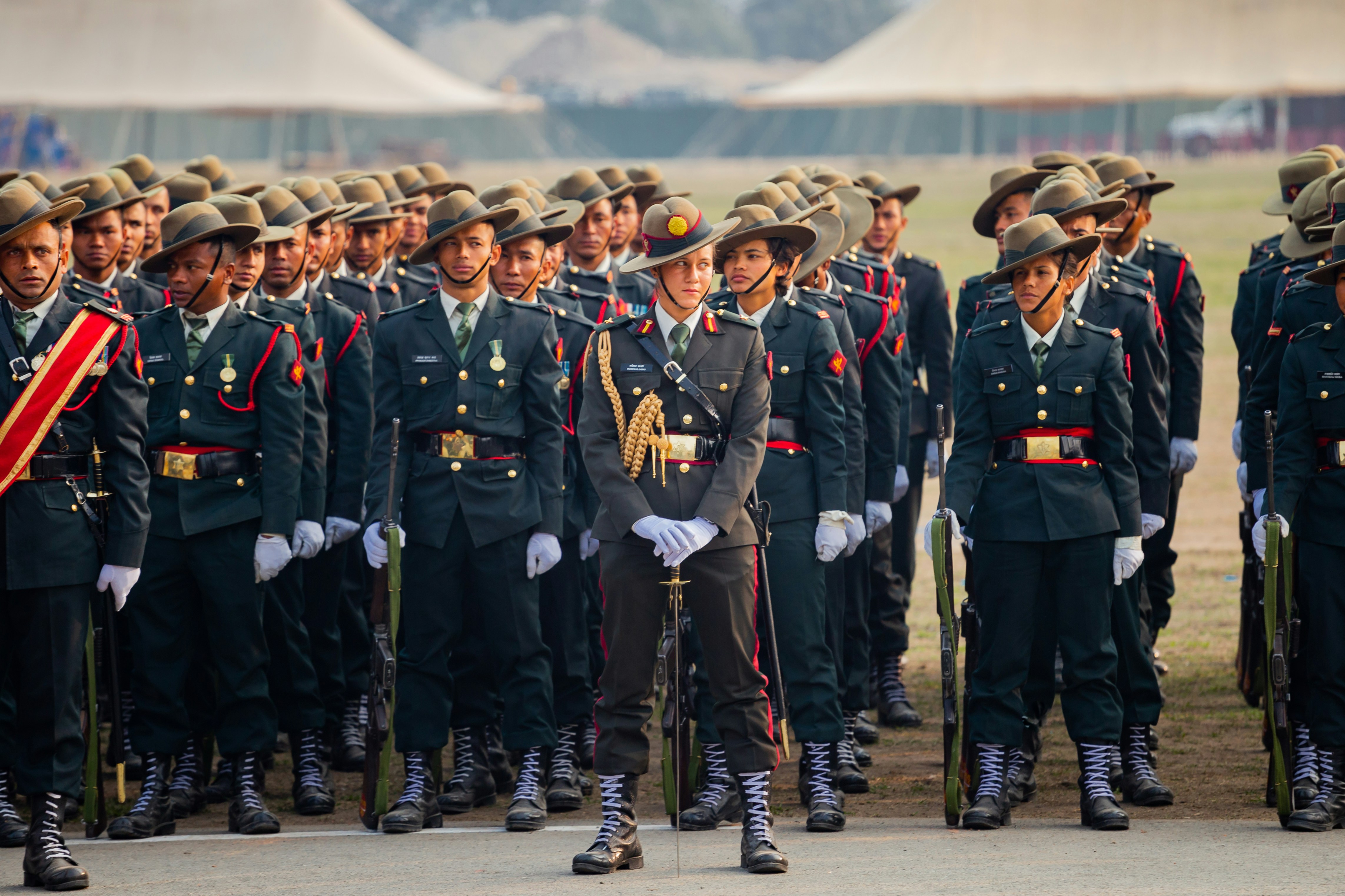 Nepali Army Soldiers at Position in Kathmandu at Kathmandu , Tudikhel in Nepali Army Day